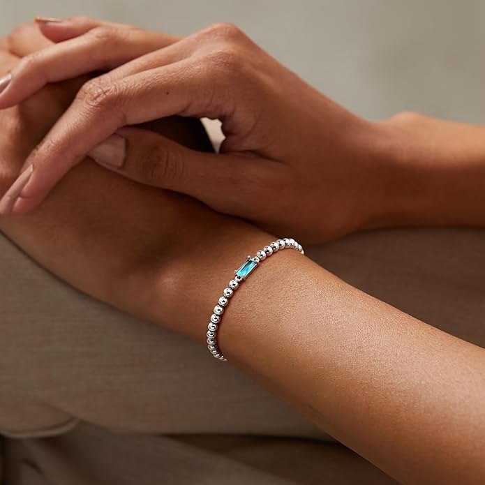 Yoosteel Valentines Gifts for Her Kids Girls - Valentines Day Bracelets Dainty Birthstone Bracelet for Women Elastic 14K-Gold-Plated Bead Bracelets Trendy Friendship Birthday Jewelry Gift for Teenage Girl Women