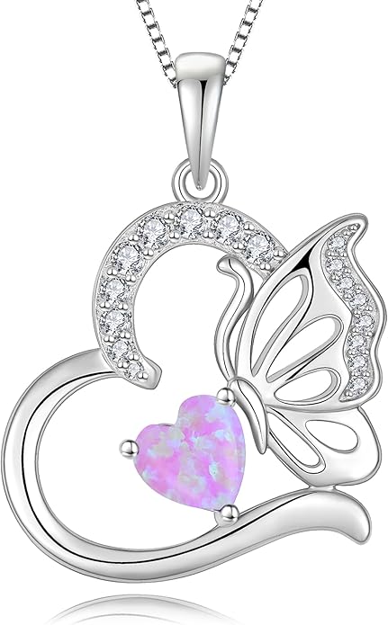 Butterfly Necklace for Women 925 Sterling Silver Heart Pendant Birthstones Jewelry Gift