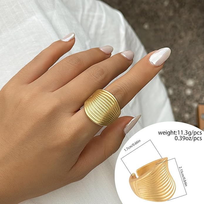 MIFYNN Chunky Gold Rings for Women Gold Silver Adjustable Thick Ring Fashion Statement Ring Open Dome Ring Chunky Silver Rings Geometric Curved Minimalist Simple Rings