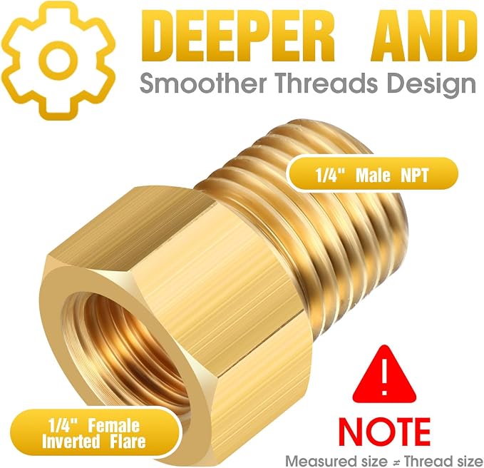 Frienda 1/4 Inch Male NPT x 1/4 Inch Female Inverted Flare Propane Fitting NPT - Image 5