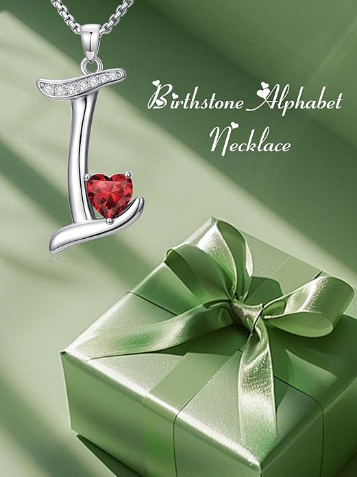 Valentines Day Gifts for Women Alphabet A to Z Initial Birthstone Pendant Necklaces for Women - 18k White Gold Plated Personalized Name Jewelry Valentine Mothers Day Birthday Gifts for Women Her Girlfriend
