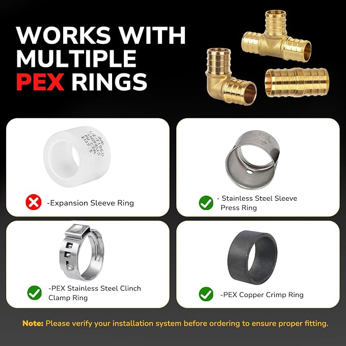 48 Pack 1/2" Pex Fittings Set, Tee and Coupling, Heavy-Duty Brass Crimp Fittings - Image 7