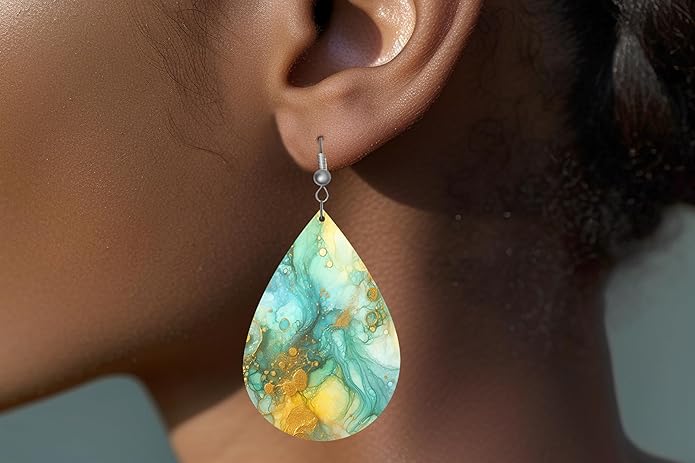Teardrop Wood Earrings Light Weight Printed Image Dangle Jewelry, Fun and Funky Earrings