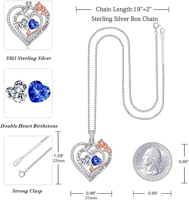 Iefil Valentines Day Gifts for Her Wife - 925 Sterling Silver Double Birthstone Necklace, Anniversary Birthday Gifts for Women, Jewelry Gift for Wife Girlfriend Mom Her