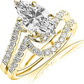 14K White Gold 2.25 Carat LAB GROWN DIAMOND Curving Pave & Prong-set Round Marquise Cut Diamond Engagement Ring and Wedding Band Set (E-F Color VS2-SI1 Clarity 1.5 Ct Center)