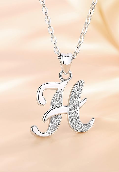 AEONSLOVE 925 Sterling Silver Initial Necklaces for Women, 26 Letters Pendants Necklace Gift for Mother, Daughter, Wife, 18 Inch Chain
