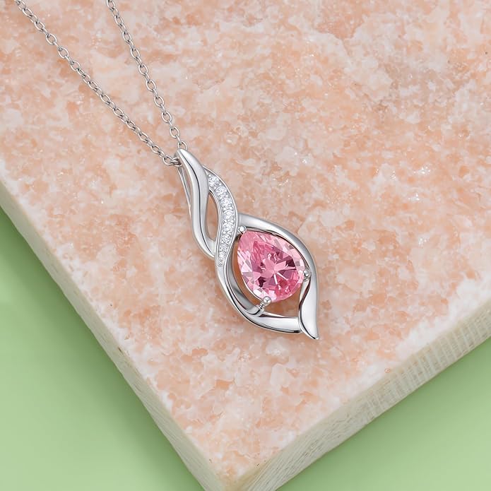 Birthstone Necklace for Women Infinity Necklaces 925 Sterling Silver Teardrop Love Birthday Jewelry Valentines Day Birthday Gifts for Her Mom Wife Girlfriend