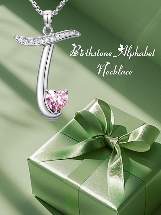 Valentines Day Gifts for Women Alphabet A to Z Initial Birthstone Pendant Necklaces for Women - 18k White Gold Plated Personalized Name Jewelry Valentine Mothers Day Birthday Gifts for Women Her Girlfriend