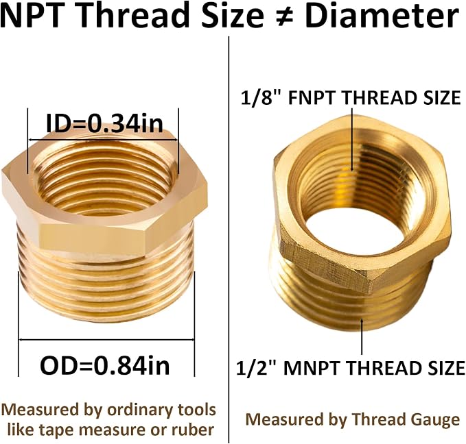 Brass Pipe Fitting Reducer Hex Bushing 1/2 NPT Male x 1/8 NPT Female Adapter - Image 4