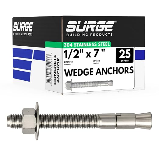 1/2" X 7" 304 Stainless Steel Wedge Anchors by SurgeBuildingProducts