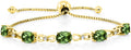 Gem Stone King 7X5MM Oval Cut Gemstone Birthstone and Accent Lab Grown Diamond Tennis Bracelet For Women In 18K Yellow Gold Plated Silver | Adjustable Bolo Bracelet For Women | Easy-On Easy-Off