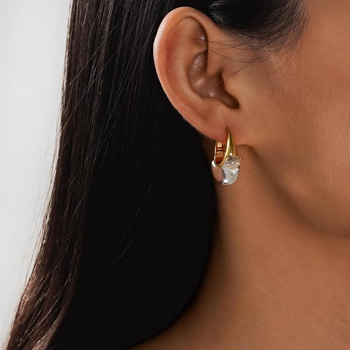 Acrylic Hoop Earrings Sterling Silver Lucite Clear Resin Rectangle Transparent Hoops for Women