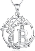 FANCIME Tree of life Initial necklaces for women, Sterling Silver Tree Jewelry Simulated Diamond Letter Pendant Cubic Zirconia CZ Personalized Birthday Mothers Day Gifts for Mom Wife Her