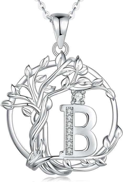 FANCIME Tree of life Initial necklaces for women, Sterling Silver Tree Jewelry Simulated Diamond Letter Pendant Cubic Zirconia CZ Personalized Birthday Mothers Day Gifts for Mom Wife Her