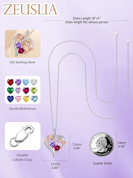 Valentine's Day Gifts for Wife 925 Sterling Silver Double Birthstone Pendant Necklaces I Love You for Always and Forever Necklace Anniversary Birthday Gifts for Wife Girlfriend Mom Her