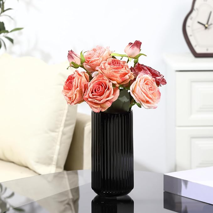 Ribbed Glass Vase, Flower Vase for Bouquet, Modern Vases for Living Room - Image 2