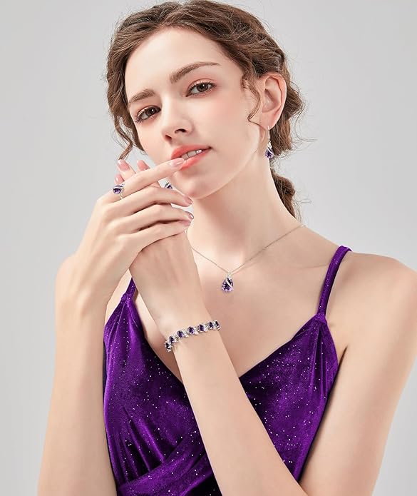 LMXXVJ Jewelry Set for Women,Teardrop Cubic Zirconia Necklace Earrings Adjustable Ring Bracelet Jewelry Set Formal Jewelry Gift