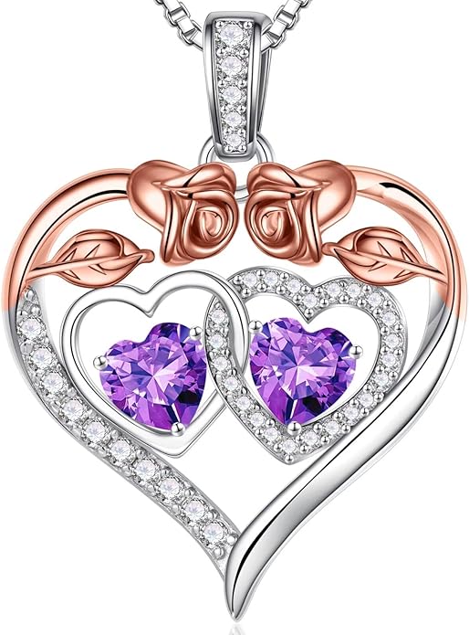 Iefil Valentines Day Gifts for Her - 925 Sterling Silver Rose Heart Necklaces for Women, Anniversary Birthday Gifts for Wife Girlfriend Mom