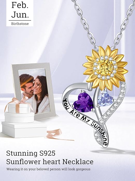 Valentine's Day Gifts for Wife 925 Sterling Silver Double Birthstone Pendant Necklaces I Love You for Always and Forever Necklace Anniversary Birthday Gifts for Wife Girlfriend Mom Her