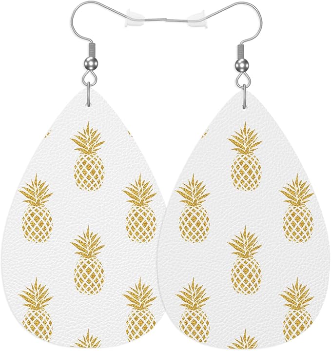 Golden Pineapples Fashion Leather Teardrop Ear Rings Tropical Summer Fruit Pineapple Leather Leaf Earrings Jewelry For Women Friends