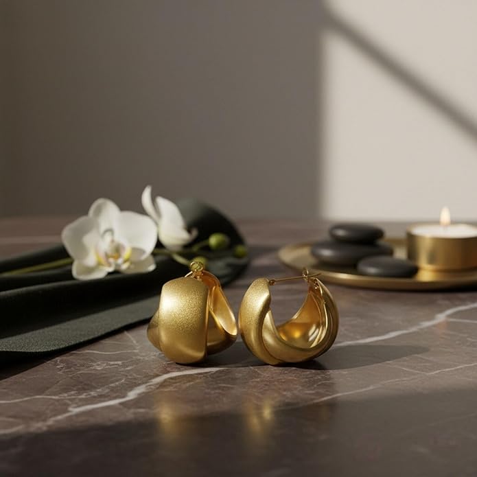 Brass Geometric Oval Earrings For Women Polished Smooth Surface Ethnic Wedding Party Outfit Gold Minimalist Earrings Indian Bollywood Fashion Jewelry Women's Style