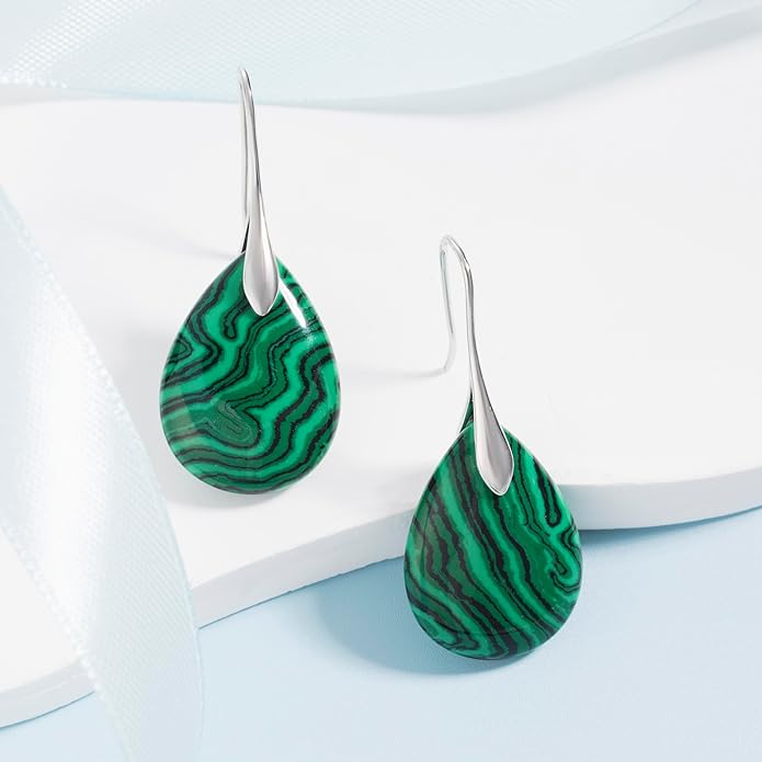 SELOVO Agate Teardrop Stone Grey Drop Earrings Fishhook Dangle Earrings for Women