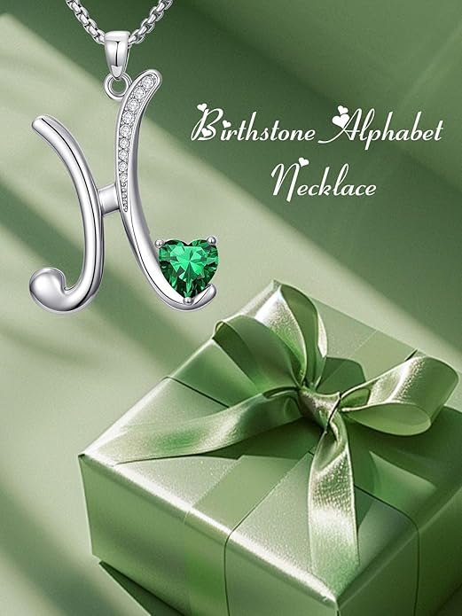Valentines Day Gifts for Women Alphabet A to Z Initial Birthstone Pendant Necklaces for Women - 18k White Gold Plated Personalized Name Jewelry Valentine Mothers Day Birthday Gifts for Women Her Girlfriend