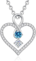 LOUISA SECRET Infinity Double Birthstone Necklace, 925 Sterling Silver Tiny Pendant Heart Necklace for Women Wife Her, Best Jewelry Gift Heart Jewelry Meaningful Gift for Valentine's Day, Christmas, Birthday Anniversary
