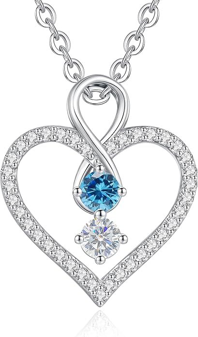 LOUISA SECRET Infinity Double Birthstone Necklace, 925 Sterling Silver Tiny Pendant Heart Necklace for Women Wife Her, Best Jewelry Gift Heart Jewelry Meaningful Gift for Valentine's Day, Christmas, Birthday Anniversary