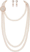BABEYOND 1920s Gatsby Pearl Necklace Vintage Bridal Pearl Necklace Earrings Jewelry Set Multilayer Imitation Pearl Necklace with Brooch
