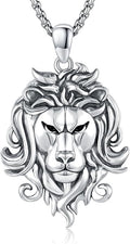 Cuoka Lion Necklace for Men Women S925 Sterling Silver King Retro Punk Gothic Hip Hop Rock Animal Lion Head Pendant Charm Jewelry Chain Necklace Viking Protection Amulet Necklaces