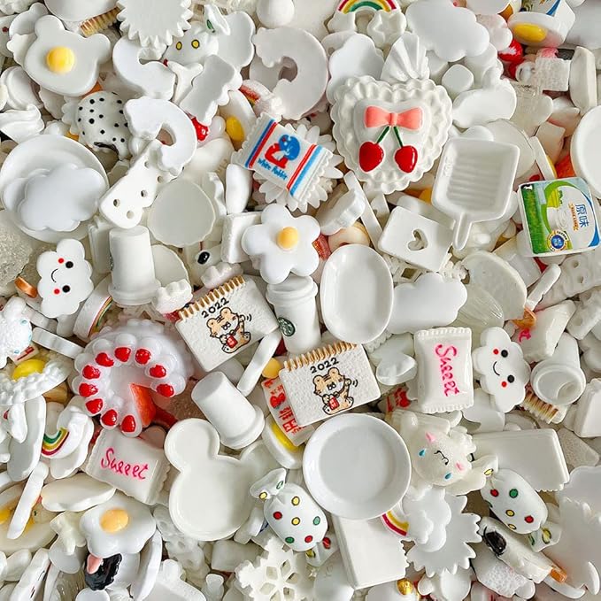 100pcs Cute Slime Charms Mixed Set Resin Flatback for DIY Craft Making and Ornament Scrapbooking Beads Assorted Candy Fruit Cake Christmas Gifts Trellis Resin Ornament Kit Making Supplies