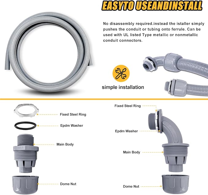 1/2 inch 6 Foot Liquid-Tight Conduit Kit, Flexible Non Metallic Electrical - Image 4