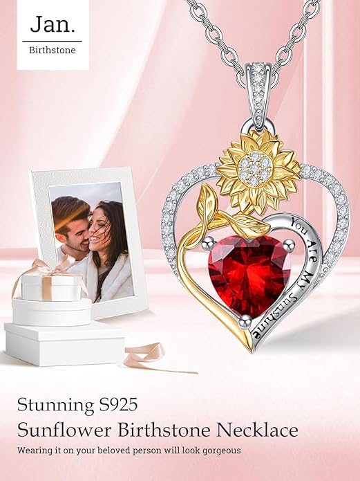 Valentine's Day Gifts for Wife 925 Sterling Silver Double Birthstone Pendant Necklaces I Love You for Always and Forever Necklace Anniversary Birthday Gifts for Wife Girlfriend Mom Her