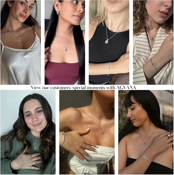 AGVANA Valentines Day Gifts Rosy Reverie Birthstone Necklace for Women Sterling Silver Genuine or Created Gemstone Rose Flower Heart Pendant Necklace Anniversary Birthday Gifts for Women Mom Wife Her