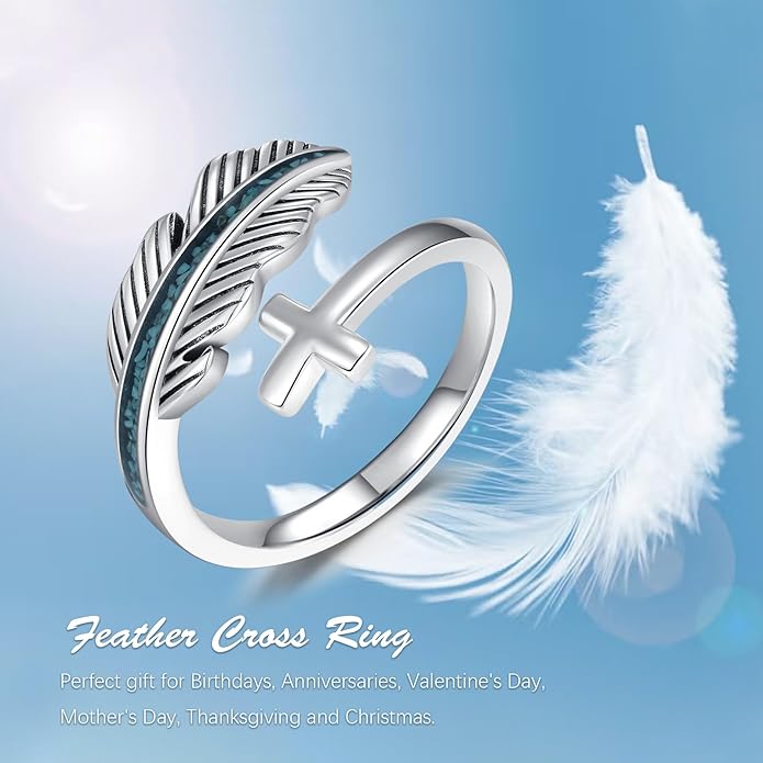 Turquoise/Moss Agate/Moonstone/Black Onyx/Lapis Lazuli/Labradorite/Tiger Eye Feather Ring 925 Sterling Silver Adjustable Ring Western Thumb Rings Vintage Jewelry Gifts for Women