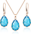Linawe Crystal Jewelry Sets for Women, Imitation Diamond Pendant Necklace, Rhinestone Drop Dangle Earrings, Birthstone Cubic Zirconia Matching Wedding Jewelry, 14K Gold/Rose Gold/Silver Tones