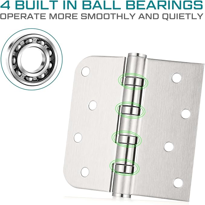 3 Pcs Silver 4'' Ball Bearing Door Hinges, Square and 5/8'' Radius Corner | - Image 3