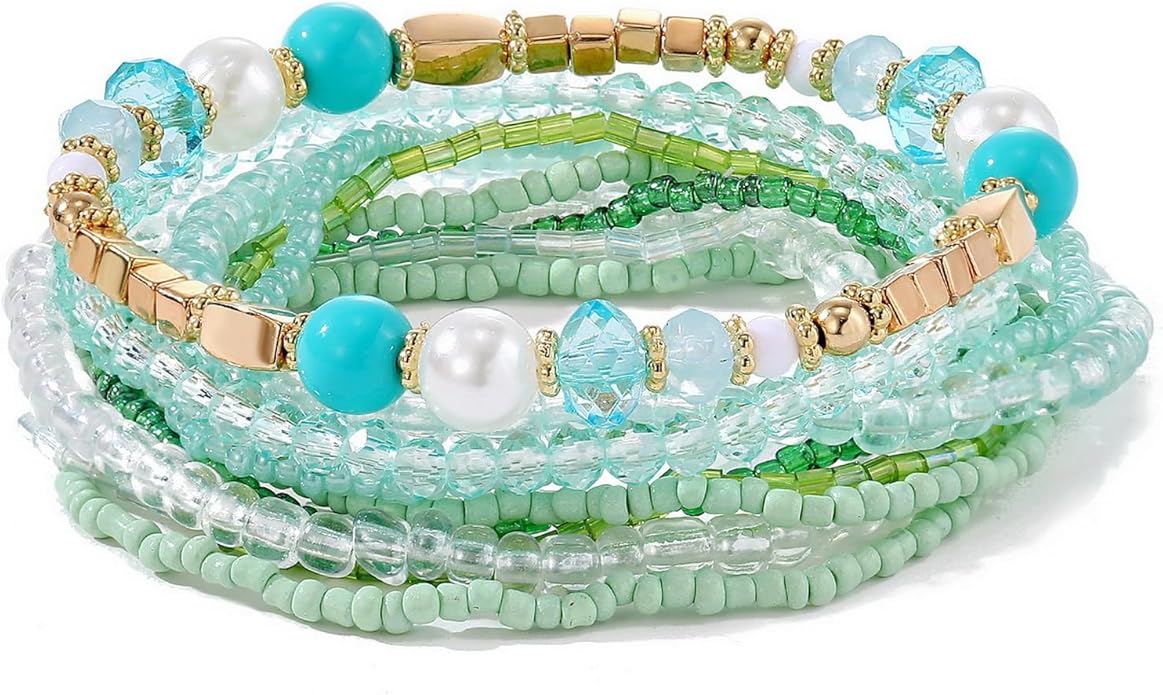 MengPa Beaded Bracelets for Women Trendy Stacks Boho Bead Bracelet Pack Friendship Jewelry