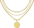 LANE WOODS Gold Plated Necklaces for Women - Multilayer Coin Medallion Pendant Necklace Adjustable Layering Choker Necklaces Chain Set Jewelry