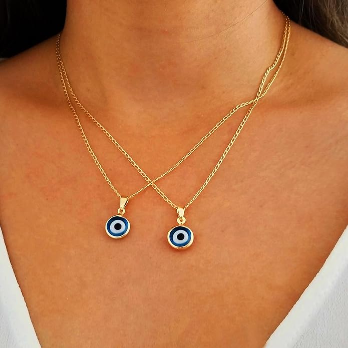 Evil Eye Necklace for Women 14K Gold Plated Delicate Necklaces Blue White CZ Diamond Pendant Necklace Cute Boho Tiny Evil Eye Lucky Protection Jewelry Gift for Women