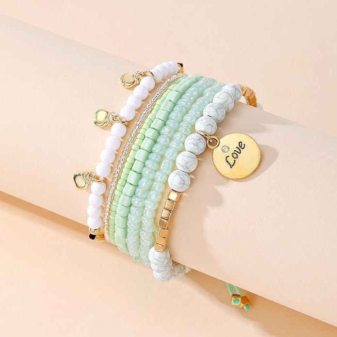 MengPa Beaded Bracelets for Women Trendy Stacks Boho Bead Bracelet Pack Friendship Jewelry