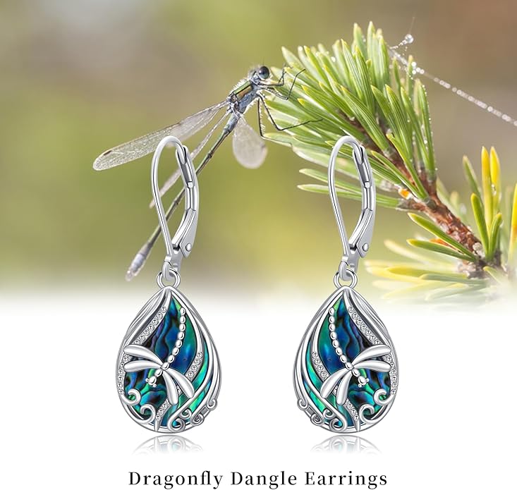 Animal Earrings 925 Sterling Silver Abalone Shell Dangle Drop Earrings Leverback Earrings Cute Animal Jewelry Gifts for Women Girlfriend