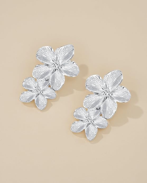 18K Gold Plated Large Chunky Flower Statement Earrings for Women by SNGIA, Summer Beach Floral Handmade Drop Jewelry, Maximalist Wedding Date Birthday Gift, Bold Exaggerated Textured Dangle Trendy Ribbed Jewelry, 18K Gold Plated Chandelier Fashion Acce...
