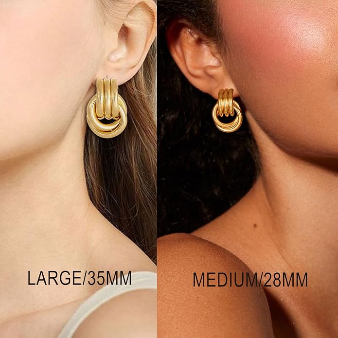 14K Gold Plated Knot Earrings for Women Gold Silver Earrings Heart Link Drop Dangle Earring Chunky Golden Knotted Statement Jewelry