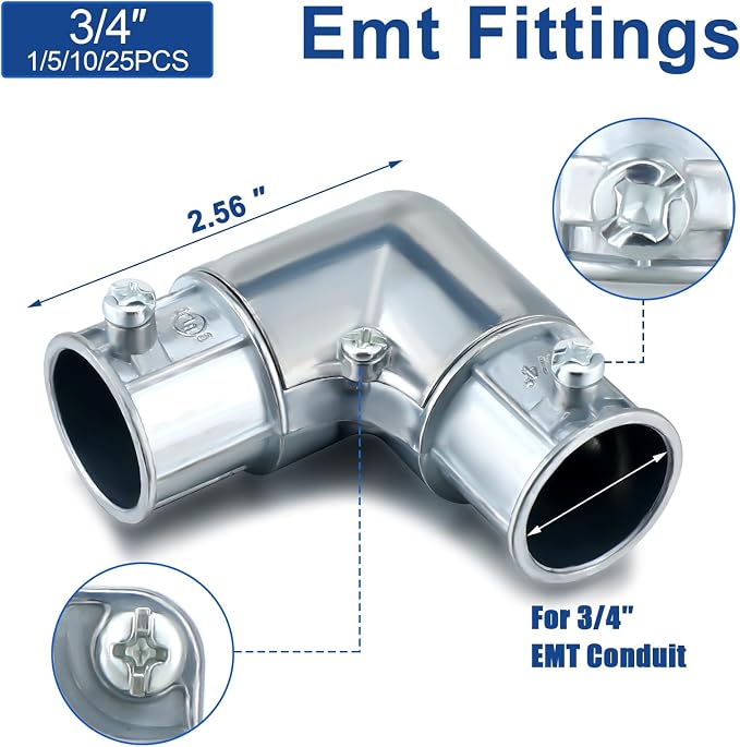 Gisafai 1 Pcs EMT Conduit Fittings Inside Corner Pull Elbow, EMT 90 Degree - Image 2