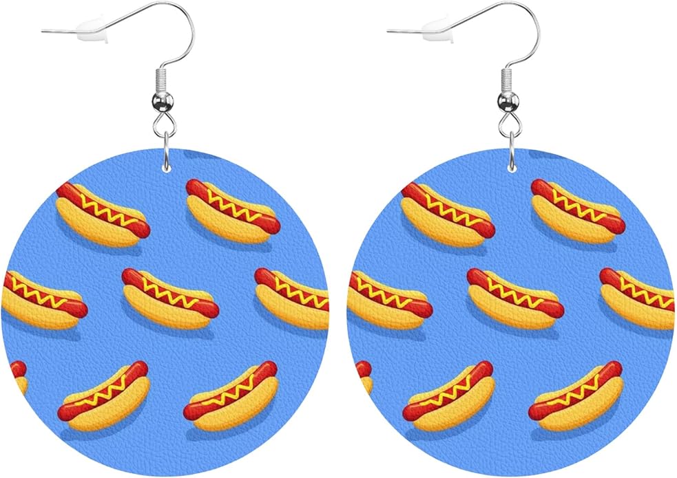 Swono Dinosaurs Round Faux Leather Earrings for Women Adorable Funny Cartoon Dragon Animal Tree Funny Lightweight Double-Side Printed Drop Dangle Earring for Birthday Party Gift