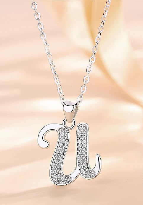 AEONSLOVE 925 Sterling Silver Initial Necklaces for Women, 26 Letters Pendants Necklace Gift for Mother, Daughter, Wife, 18 Inch Chain