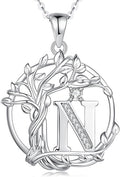 FANCIME Tree of life Initial necklaces for women, Sterling Silver Tree Jewelry Simulated Diamond Letter Pendant Cubic Zirconia CZ Personalized Birthday Mothers Day Gifts for Mom Wife Her