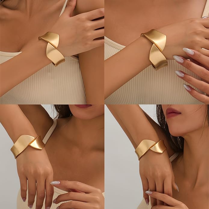 Statement Golden Matte Bracelet for women Minimalist Chunky Brushed Bangle Bracelet Vintage Thick Wide Cuff bracelet Gold Plated Open Cuff Geometric Bracelet